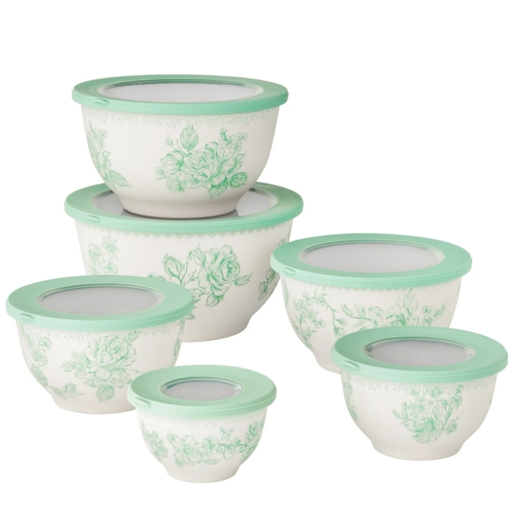 💕 2025 The Pioneer Woman Agatha Green 12 Piece Nesting Mixing Bowl Set